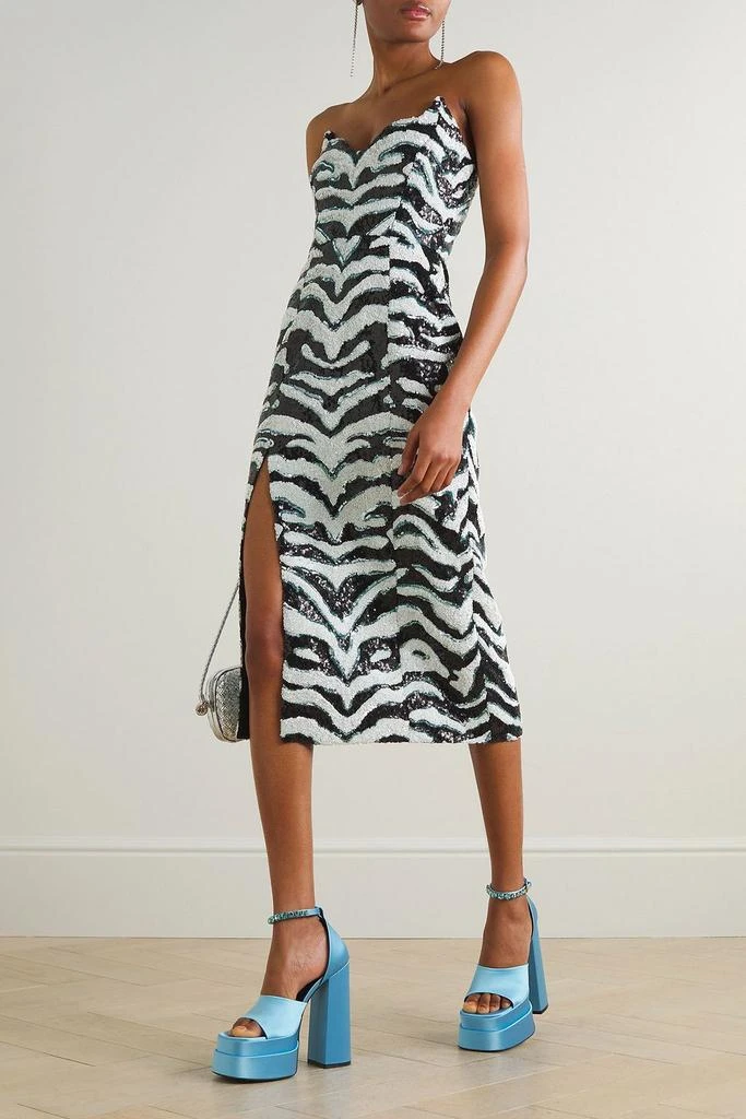 Halpern Strapless sequined zebra-print tulle midi dress 2