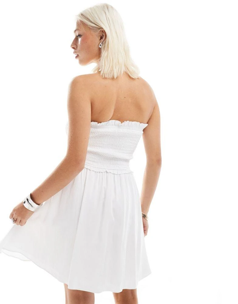 Glamorous Glamorous drop waist shirred mini dress in white 4