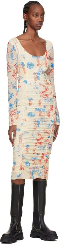 Ganni Off-White Recycled Nylon Midi Dress 4