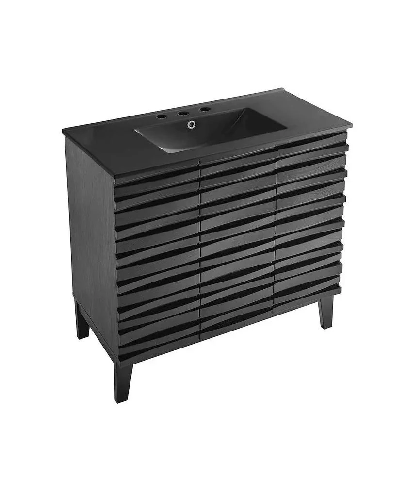 Swiss Madison Cascade 36 in. Black Oak Bathroom Vanity With Black, 3-Hole Ceramic Sink Top 3