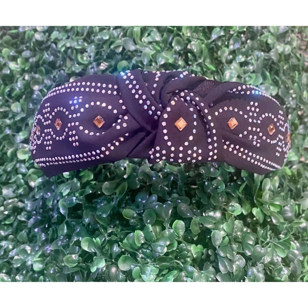 Pink Panache Pink Panache - Rhinestone Top Knot Headband With Western Boot Stitch Design