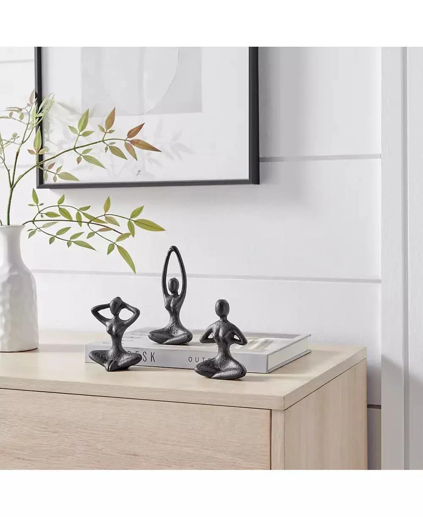 Danya B Dark Brown Cast Iron Female Peaceful Yoga Figures Sculptures Set of 3 Poses 3