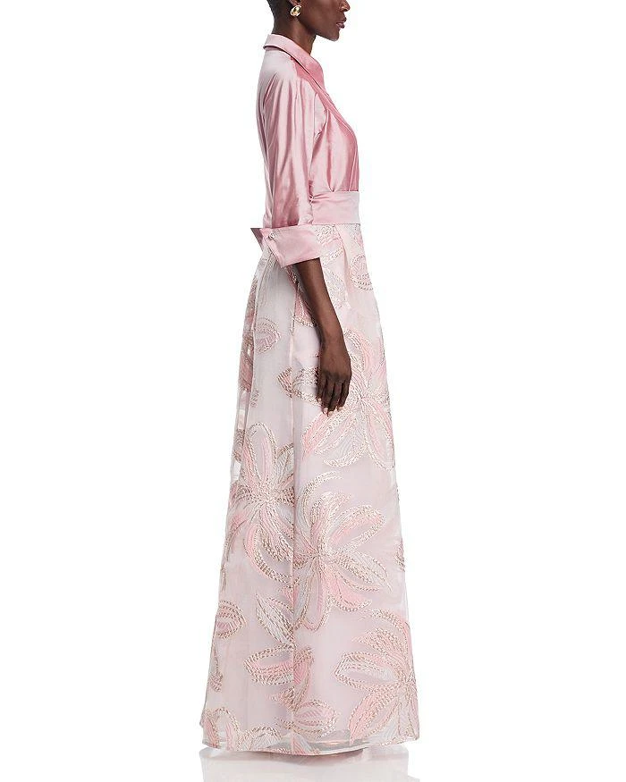 Teri Jon Taffeta Metallic Tie Waist Shirt Dress Gown 5