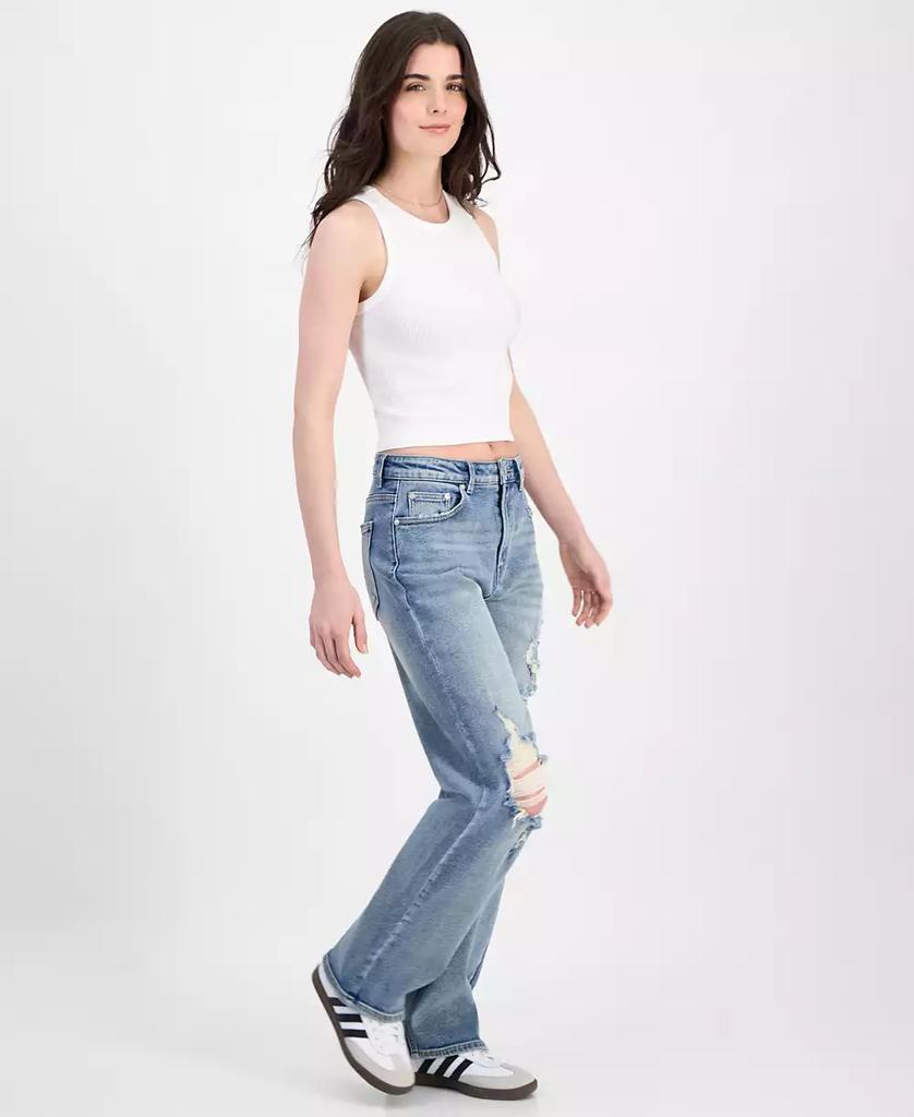 Almost Famous Juniors' Super High Rise Distressed 90s Wide Leg Jeans