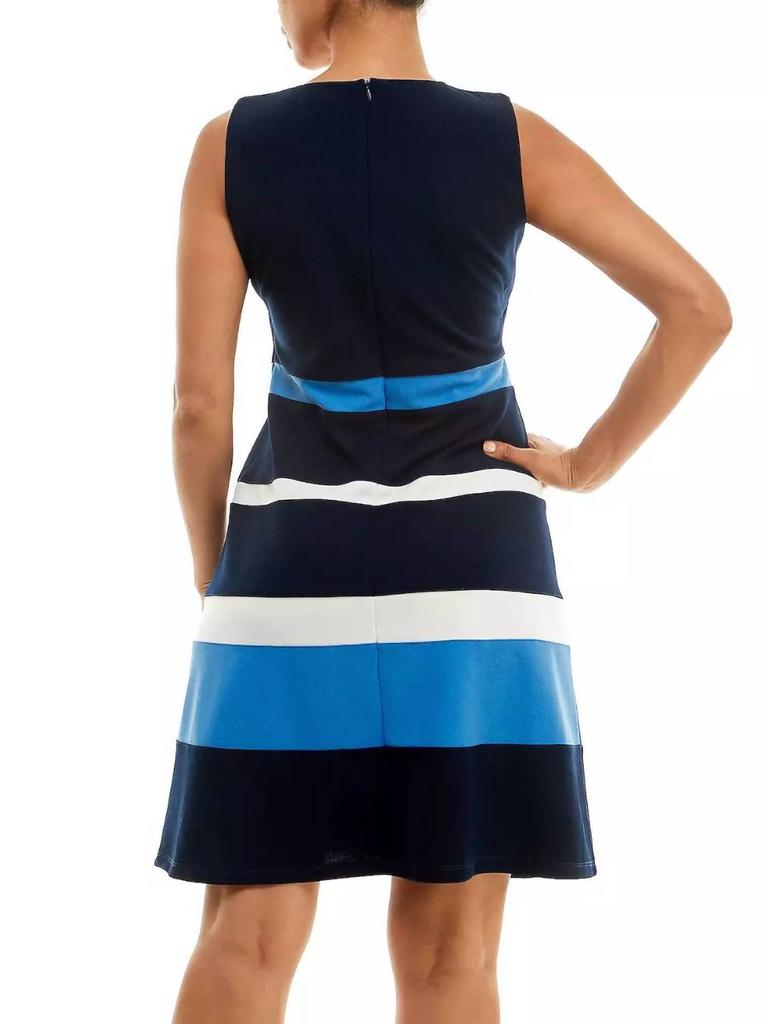 Nina Leonard Sleeveless Jewel Neck Colorblock Dress