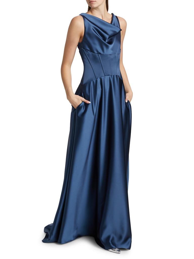 Amsale Satin Cowl Neck Gown