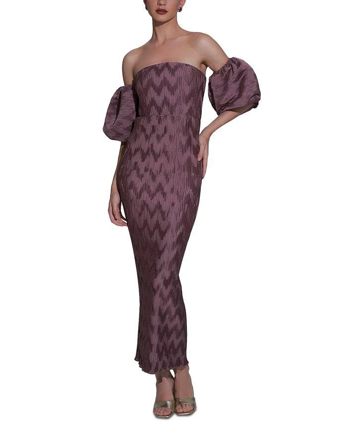 L'IDEE Off-the-Shoulder Puff Sleeve Pleated Gown 4