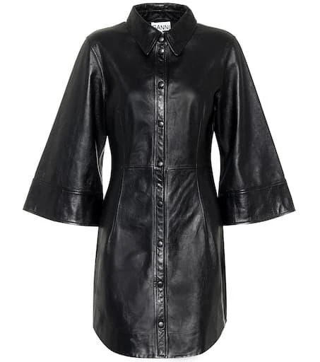 Ganni Leather mini shirt dress 1