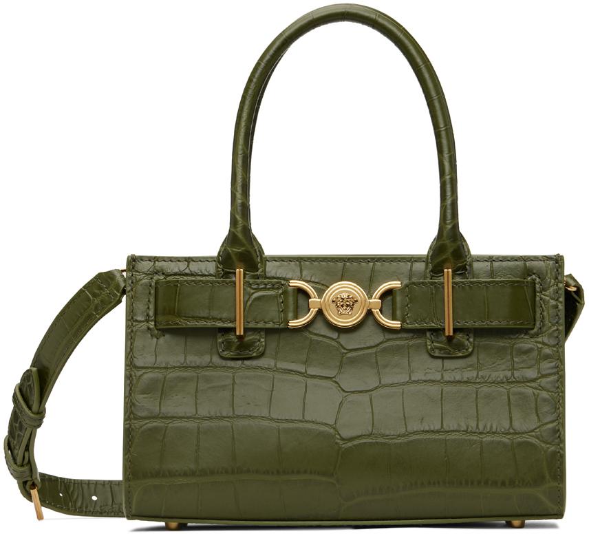 Versace Khaki Croc-Effect Medusa '95 Small Bag