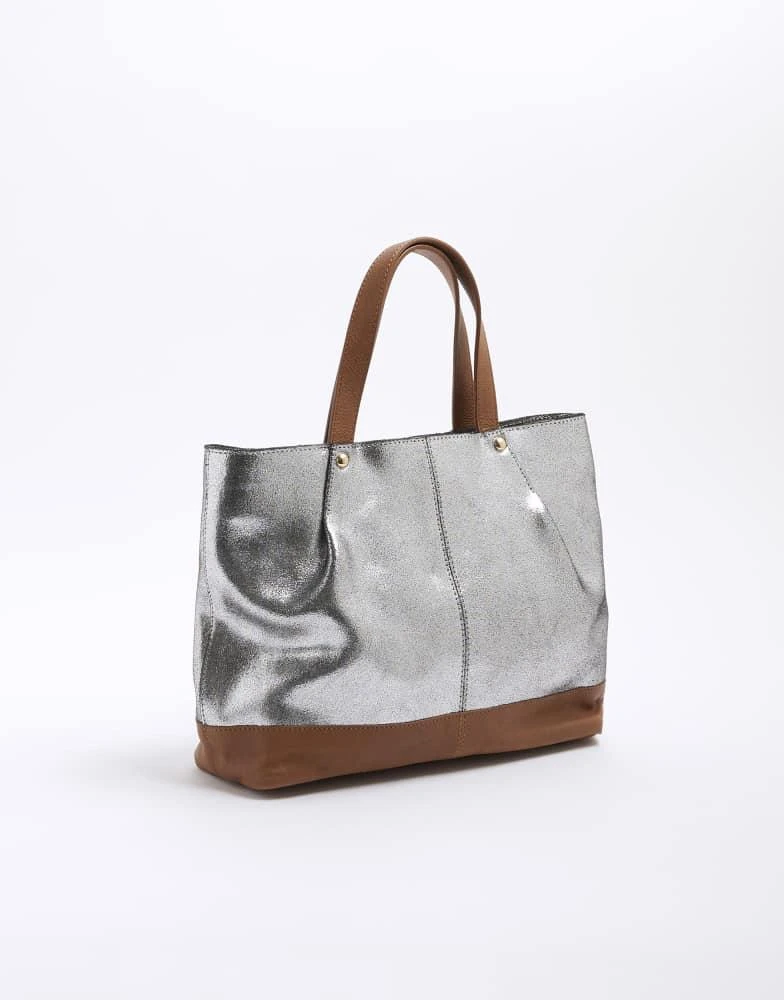 River Island River Island Metallic leather shopper bag in silver 3
