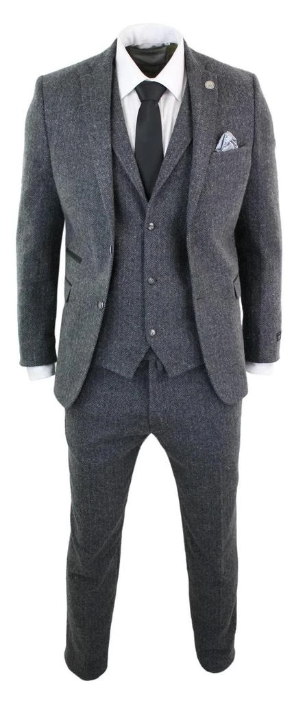 Oliver Tweed Men's 3 Piece Charcoal Grey Herringbone Tweed Suit 2