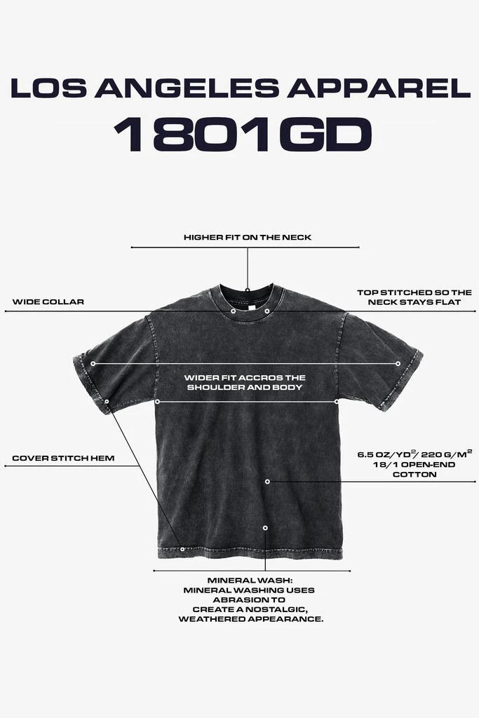 Los Angeles Apparel The 1801 - 6.5oz Garment Dye Crew Neck T-Shirt 147