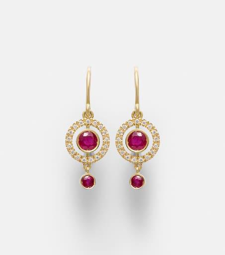 Ileana Makri Orbit 18kt gold drop earrings with rubies and diamonds