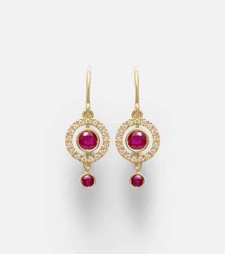 Ileana Makri Orbit 18kt gold drop earrings with rubies and diamonds 1