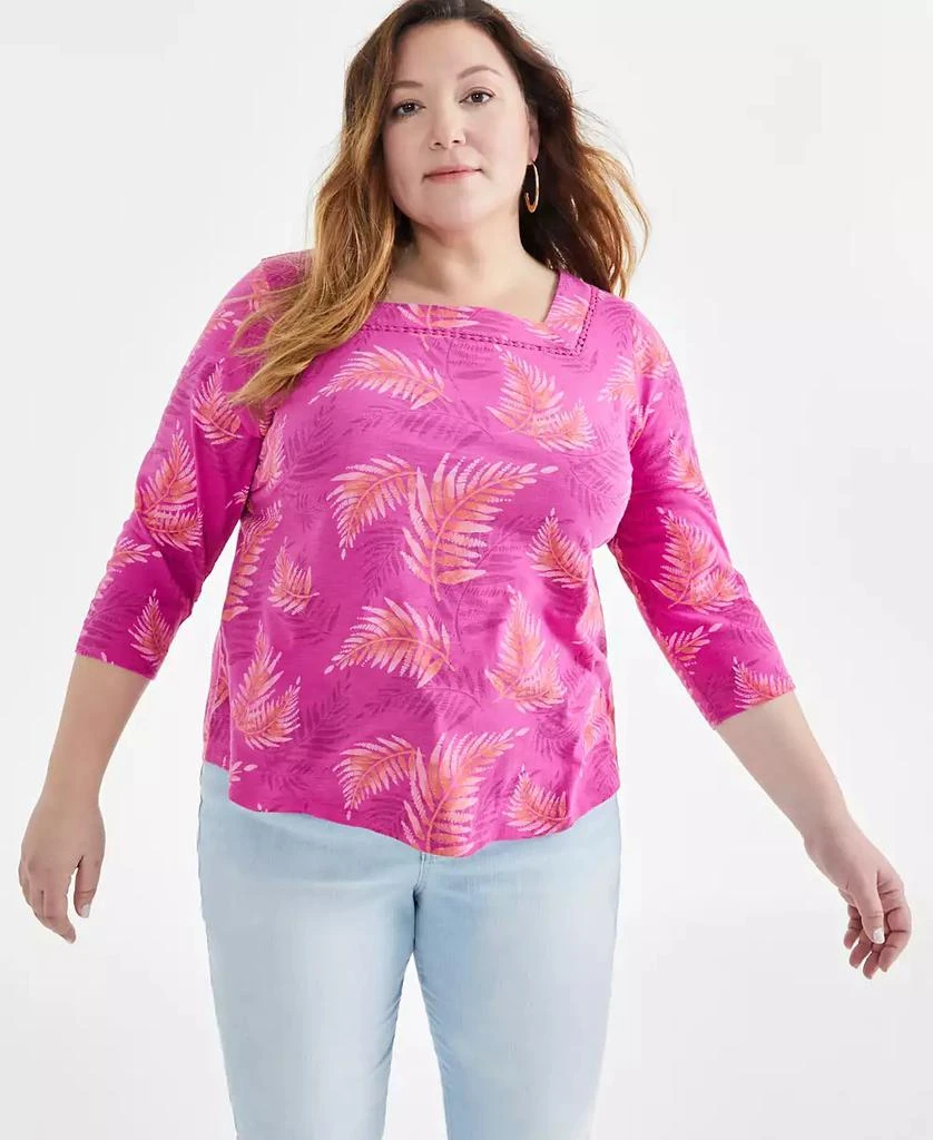 Macy's Plus Size Printed Cotton Square-Neck Top, Created for Macy's 1