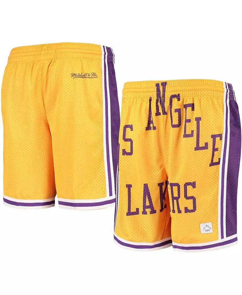Mitchell and Ness Big Boys Gold Los Angeles Lakers Hardwood Classics Throwback Big Face Mesh Shorts 1