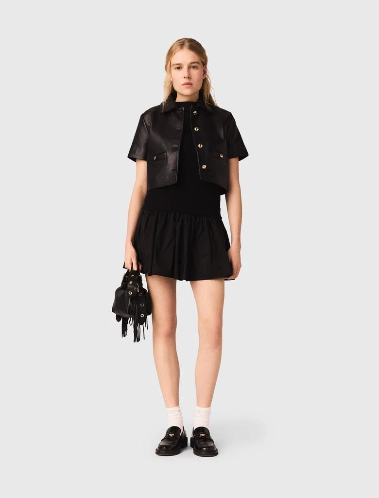 Maje Cropped Leather Women Jacket - Black