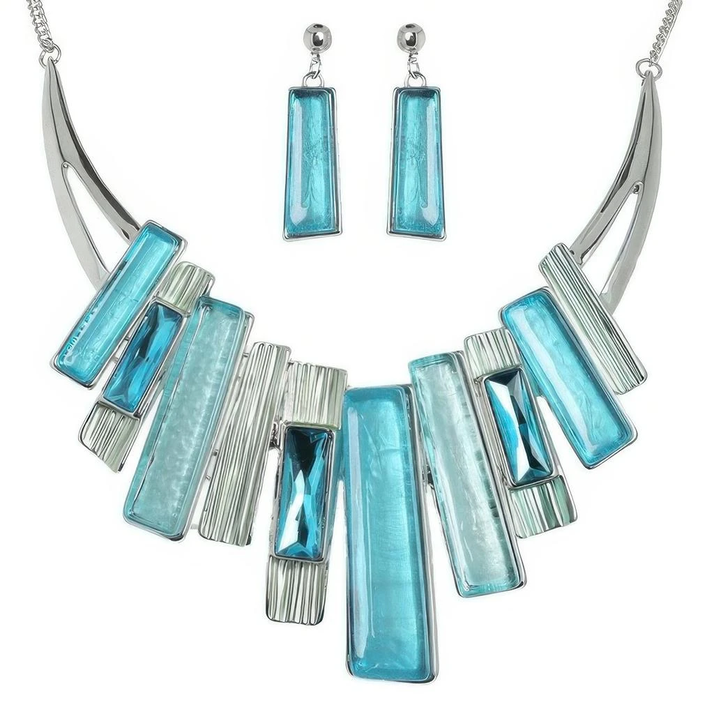 TRUEDAMES Geometric Fringe Gemstone Metal Bib Necklace Set 2