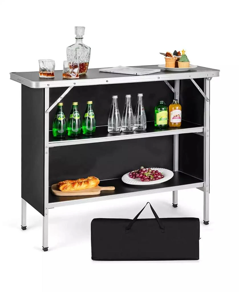 KUYOTQ Folding Camping Table with 2-Tier Open Shelves for Outdoor BBQ