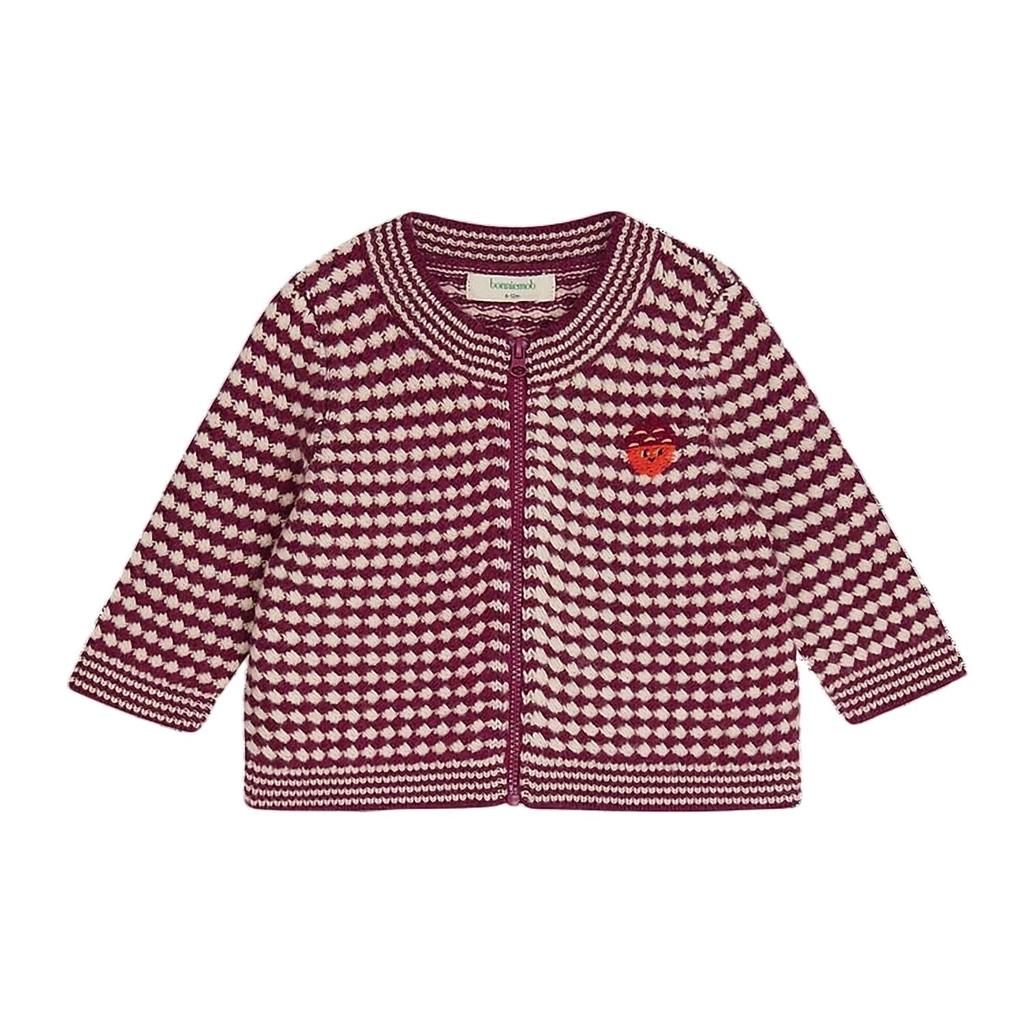 The Bonnie Mob Girls Homey Chunky Checker Cardigan In Red Mix