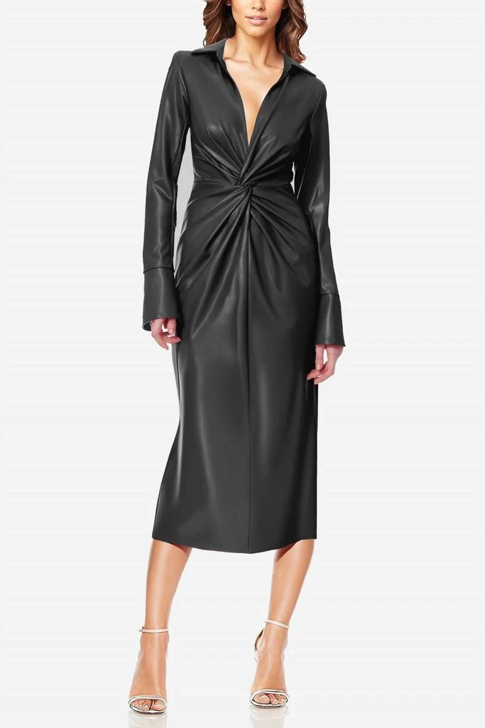 green emerald velvet dress Carlee Fringe Detail Faux Leather Dress main image 1