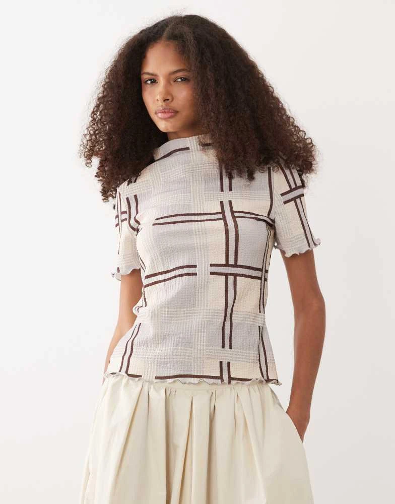 ASOS ASOS DESIGN short sleeve with grown on neck top in check print