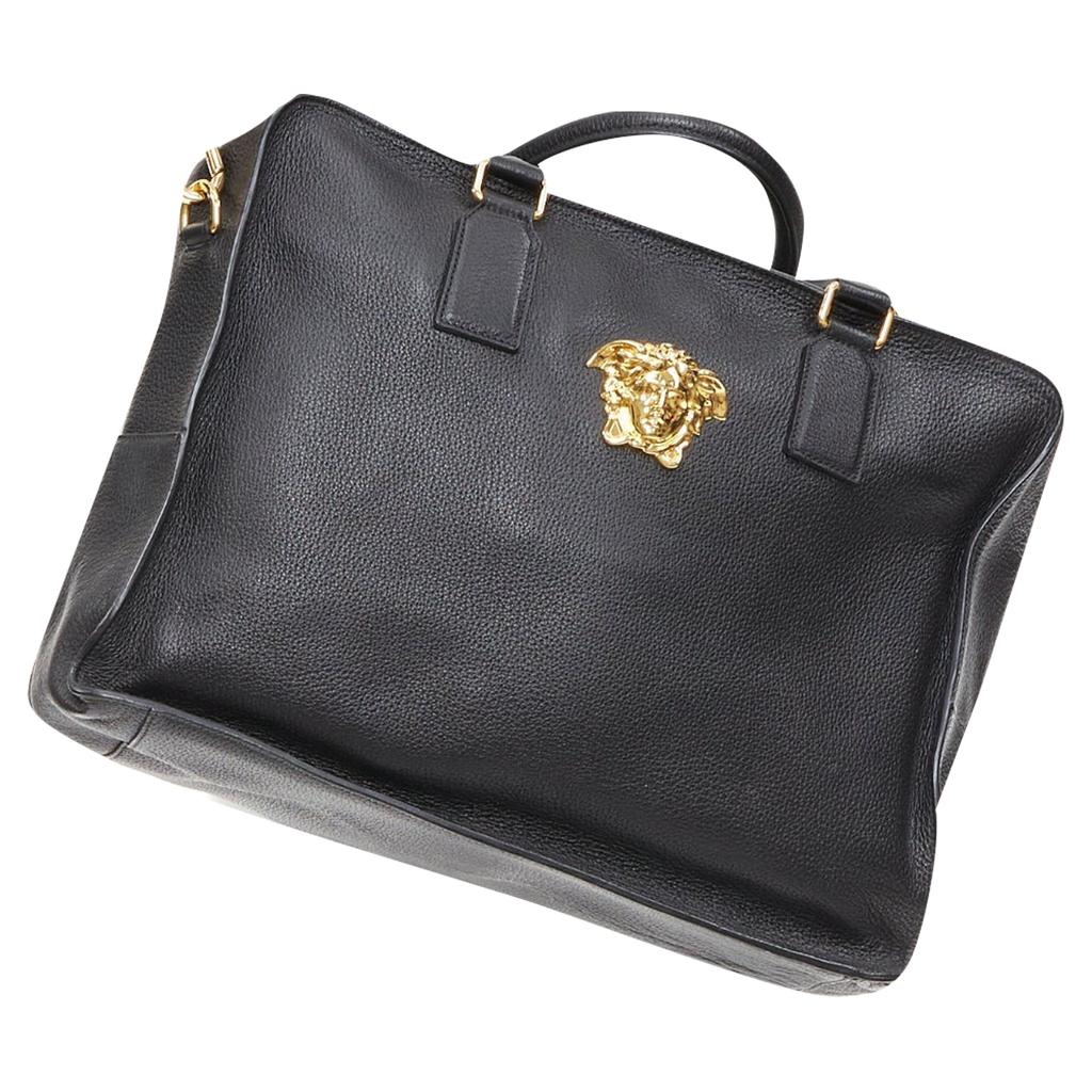 Versace Medusa Palazzo black calfskin g emblem laptop briefcase bag