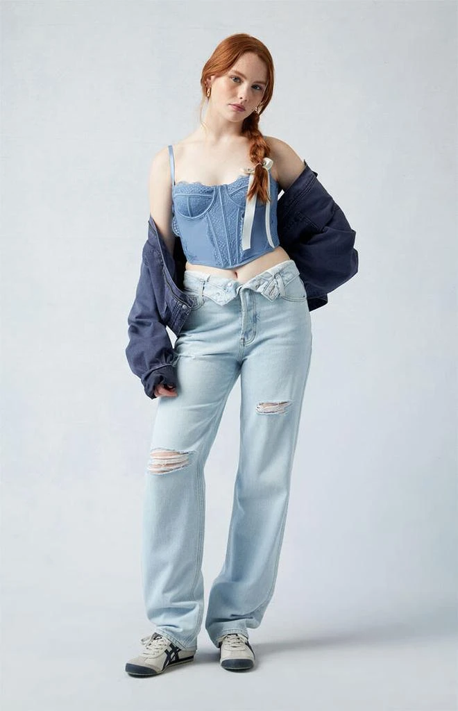 PacSun Eco Light Indigo Fold-Over Ripped '90s Boyfriend Jeans 2