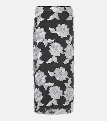 ROTATE Birger Christensen Embroidered mesh pencil skirt 1