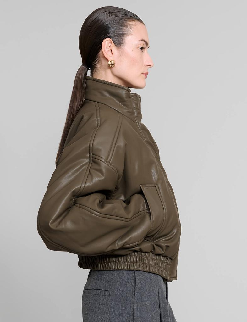 Pixie Market Olive Leather Bomber Jacket