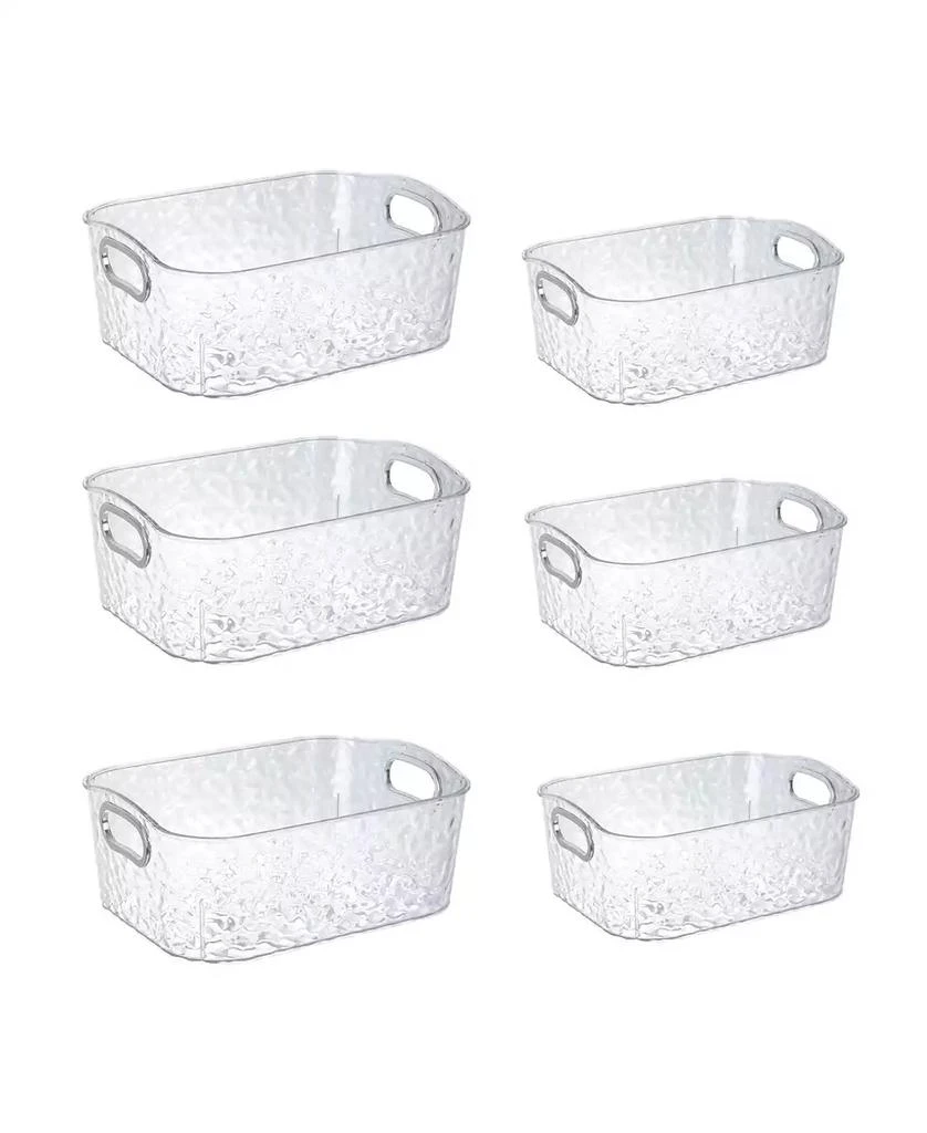 Trio Essentials Home 6 Pack Clear Storage Bins with Silver Handles, Container Bins for Organizing - Bathroom, Kitchen, Pantry, Closet, Vanity