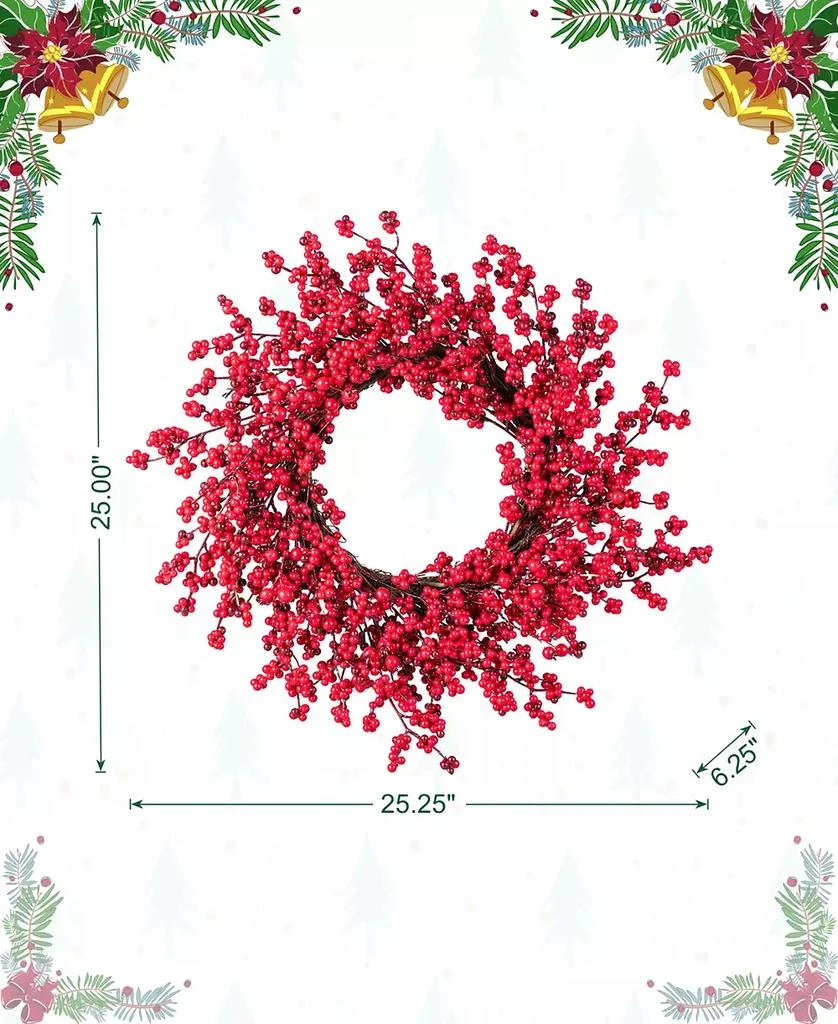 Glitzhome 25" Plastic Christmas Berries Wreath 9