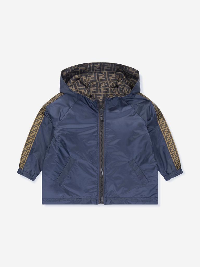 Shop Fendi Kids Reversible K-Way Jacket in Blue on Sale at