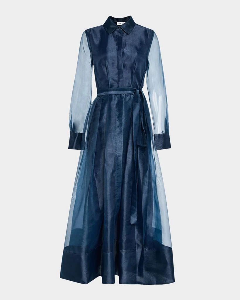 SIMKHAI Montgomery Pleated Organza Maxi Shirtdress