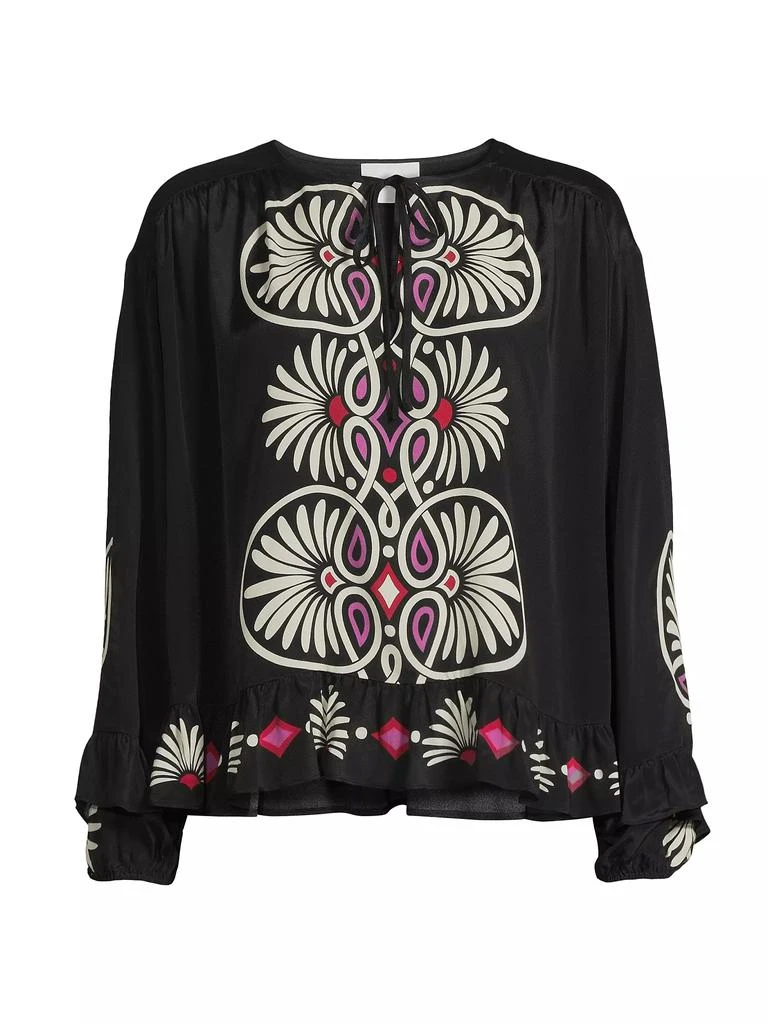 Johnny Was Madelyn Geometric Ruffled Tie-Neck Blouse 1