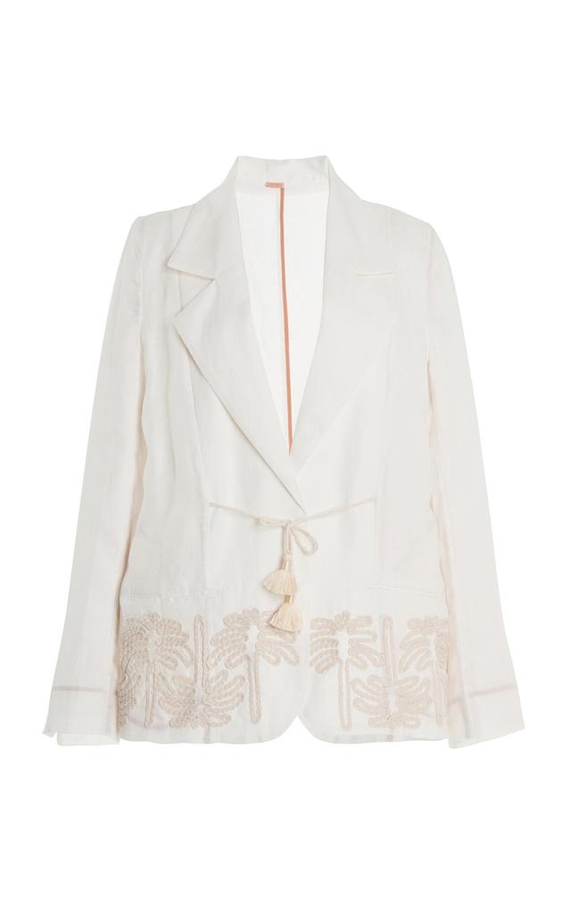 Johanna Ortiz Johanna Ortiz - Unfolded Moment Embroidered Linen Blazer - White - M - Moda Operandi