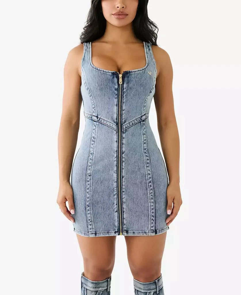 True Religion Women's Terry Zip Front Denim Dress 1