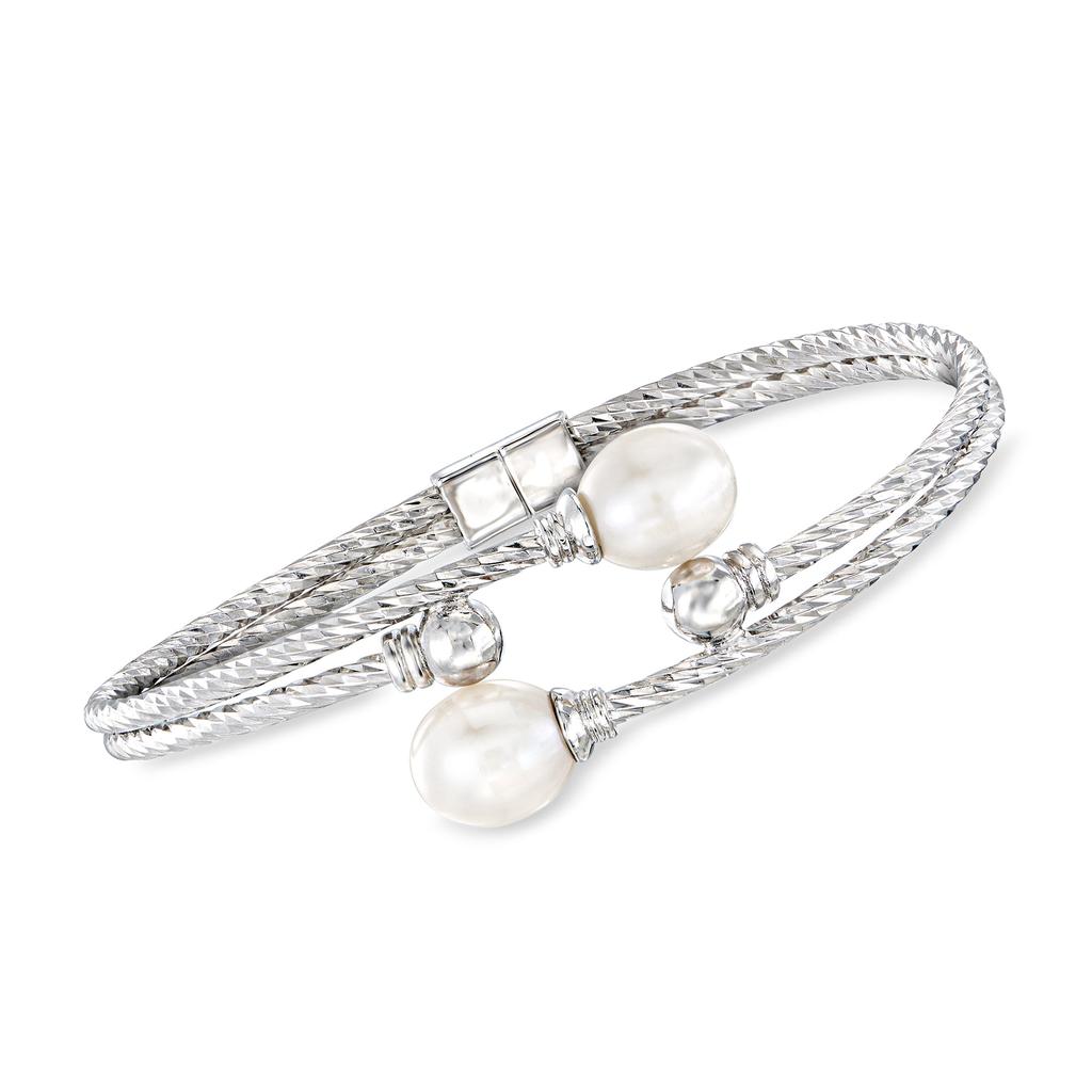 Ross-Simons 7-8mm Cultured Pearl Cuff Bracelet in Sterling Silver