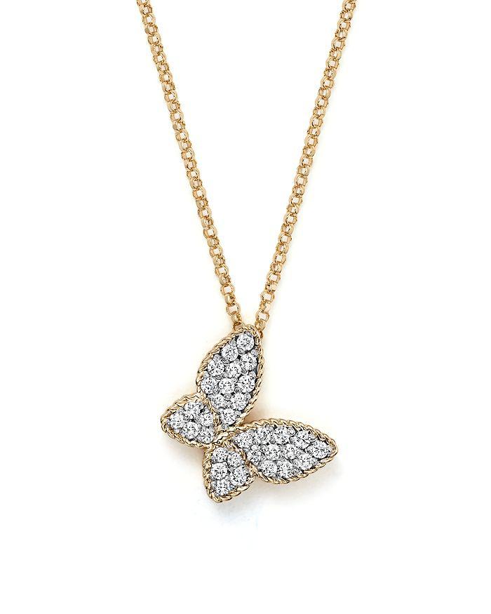 Roberto Coin 18K Yellow Gold Tiny Treasures Princess Diamond Butterfly Necklace, 18"