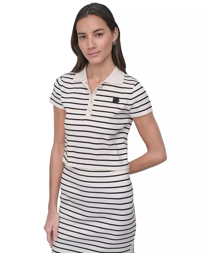 DKNY Women
s Striped Short-Sleeve Polo Shirt