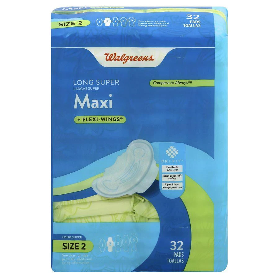 Walgreens Maxi Pads, Long Super, With Flexi-Wings Size 2 (ct. 32) 2