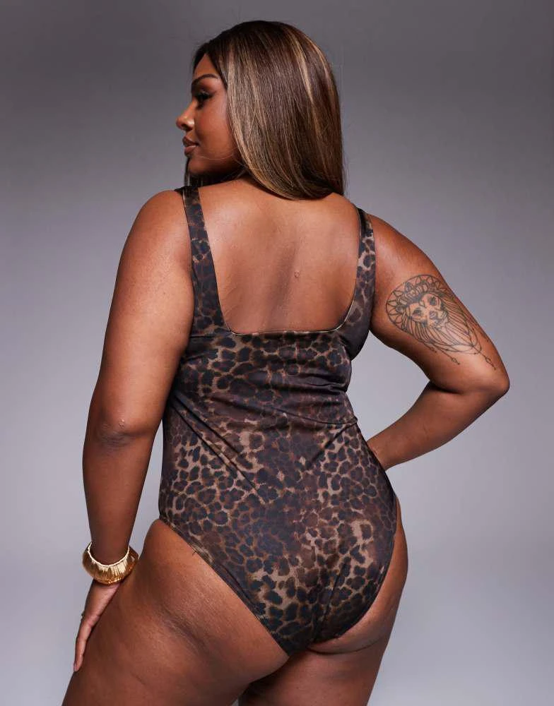 ASOS ASOS DESIGN Curve Adriana Revenge Swimsuit with gold ball trim in leopard print 3