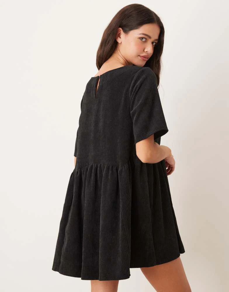ASOS ASOS DESIGN cord smock tee mini dress with waist seam detail in black 2