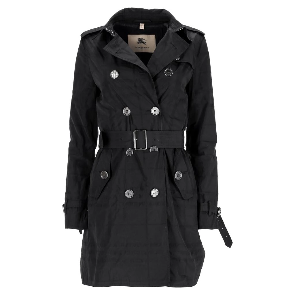 London Check Trench Coat in Black Polyester – On Sale Now with Up