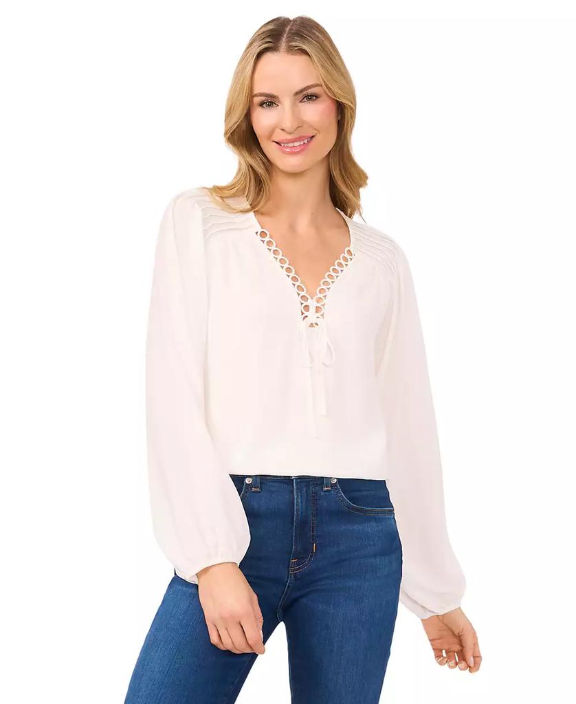 Women's Circular Trim Pin-Tuck Long Sleeve Blouse – On Sale