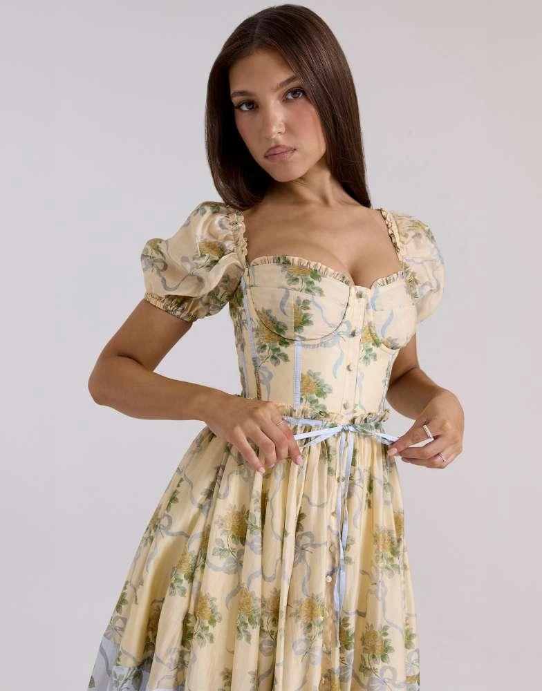 House of CB House of CB Penelope midi dress in lemon vintage rose 2