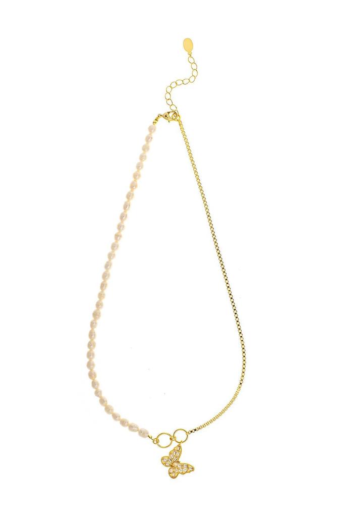 Rivka Friedman Freshwater Pearl Chain & Cubic Zirconia Butterfly Charm Necklace