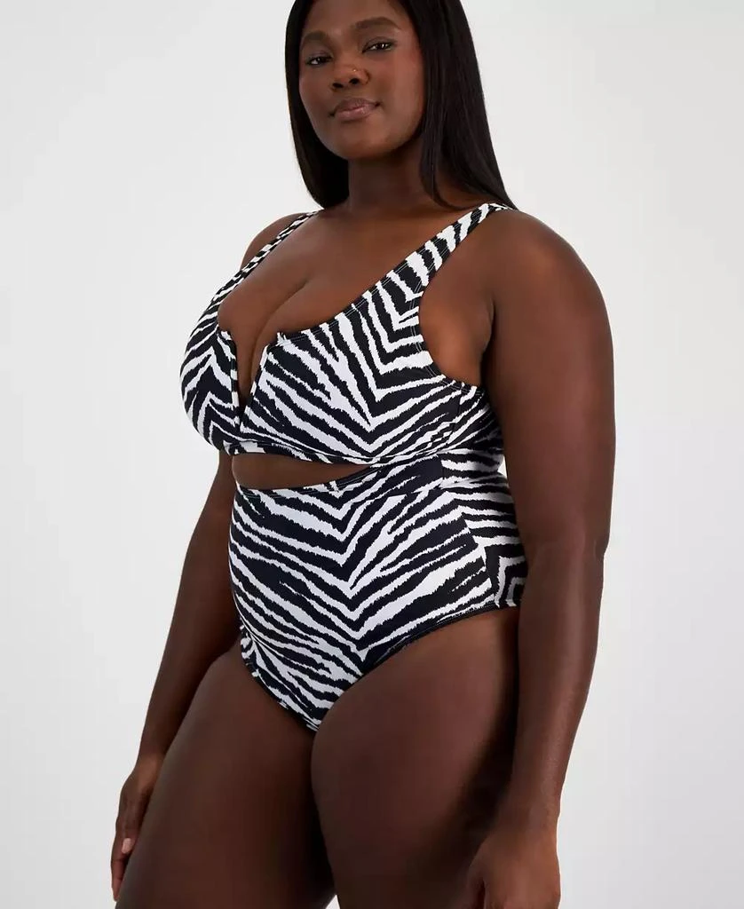 California Waves Trendy Plus Size Zebra Cutout One-Piece Swimsuit, Created for Macy's 3