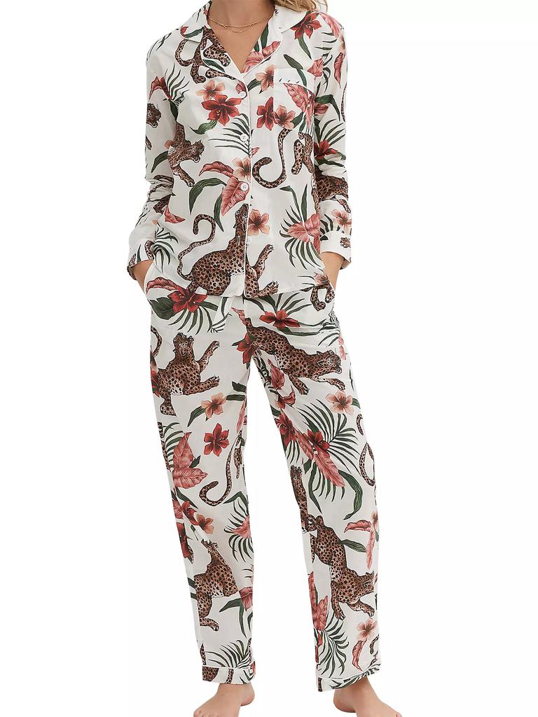 Desmond & Dempsey Cotton Jungle 2-Piece Pajama Set