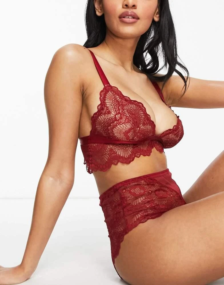 ASOS ASOS DESIGN Fuller Bust Rosie lace longline bra in burgundy 1